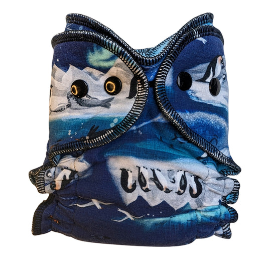 Fitted Cloth Diaper-Super Soaker | Fold Down Rise-Snap Closure | Custom Print-Arctic Chill