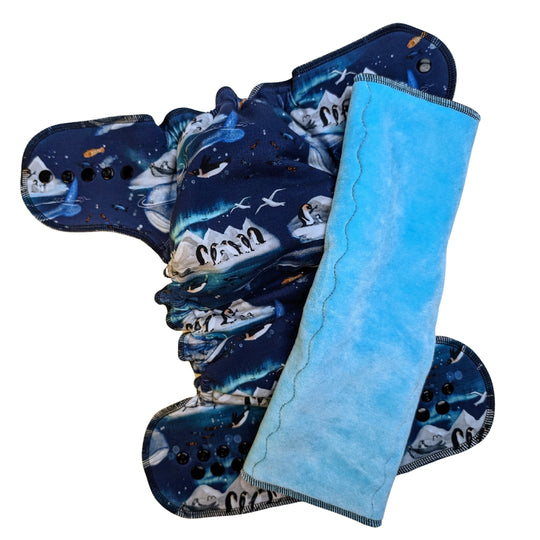 Fitted Cloth Diaper-Super Soaker | Fold Down Rise-Snap Closure | Custom Print-Arctic Chill