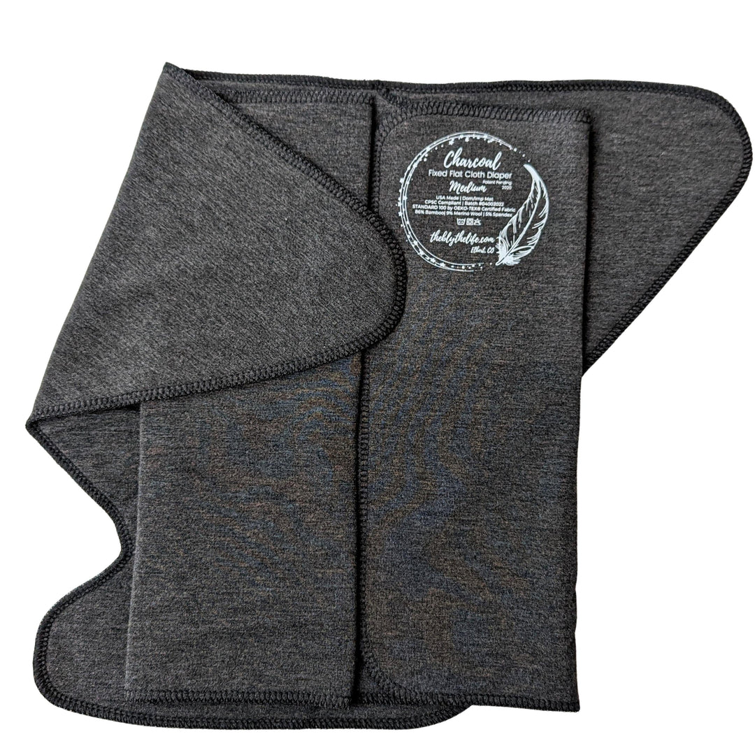 Fixed Flat Cloth Diaper | Bamboo Merino Wool | Heavy Wetter Absorbency | Dark Charcoal