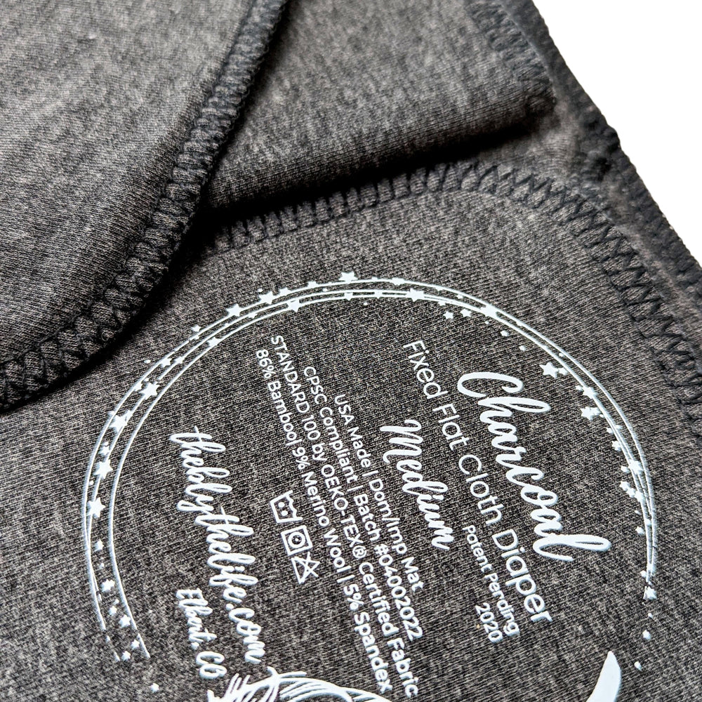 Fixed Flat Cloth Diaper | Bamboo Merino Wool | Heavy Wetter Absorbency | Dark Charcoal