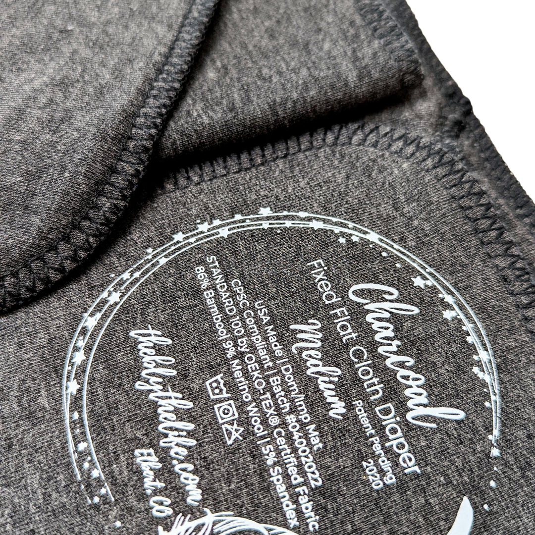 Fixed Flat Cloth Diaper | Bamboo Merino Wool | Heavy Wetter Absorbency | Dark Charcoal