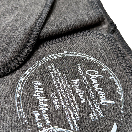 Fixed Flat Cloth Diaper | Bamboo Merino Wool | Heavy Wetter Absorbency | Dark Charcoal