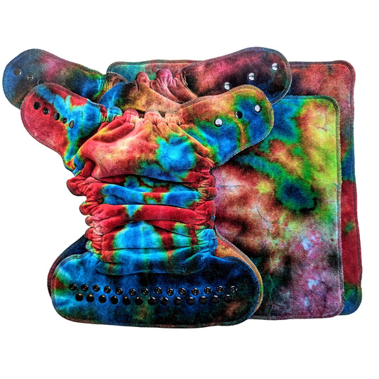 Fitted Cloth Diaper-Super Soaker | Fold Down Rise-Snap Closure | Hand-Dyed-Miracle w/Blue Inner