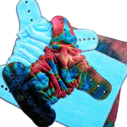 Fitted Cloth Diaper-Super Soaker | Fold Down Rise-Snap Closure | Hand-Dyed-Miracle w/Blue Inner