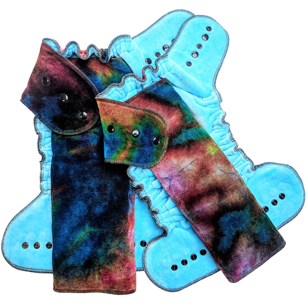 Fitted Cloth Diaper-Super Soaker | Fold Down Rise-Snap Closure | Hand-Dyed-Miracle w/Blue Inner