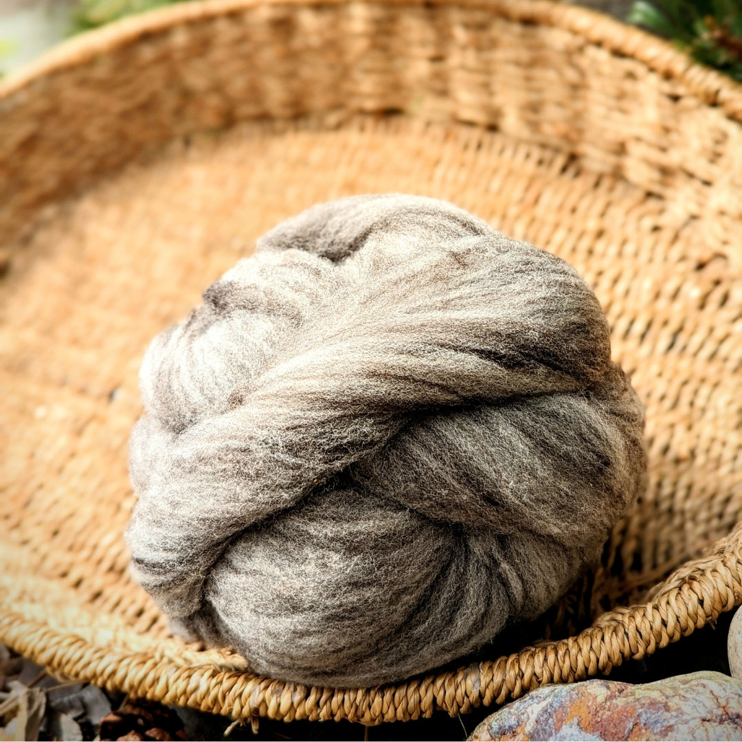 Columbia/Rambouillet Roving | Dark Chocolate Brown/Cream/Black | 1oz Wool