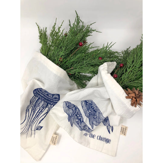 Your Green Kitchen | Reusable Produce/Gift Bags | Set of 2 | Whale and Jellyfish