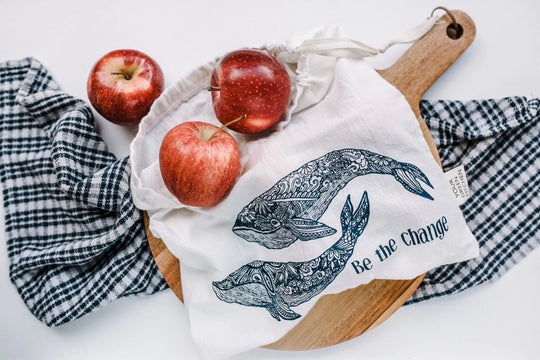 Your Green Kitchen | Reusable Produce/Gift Bags | Set of 2 | Whale and Jellyfish