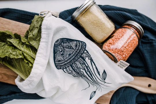 Your Green Kitchen | Reusable Produce/Gift Bags | Set of 2 | Whale and Jellyfish