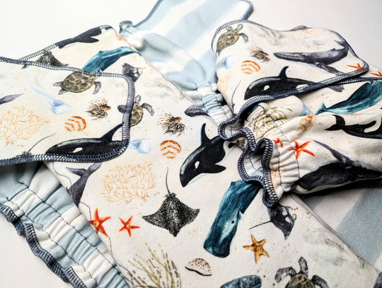 Stretchy Fitted Cloth Diaper | Organic Cotton | Regular Wetter Trifold Insert | Deep Blue Sea/Galway