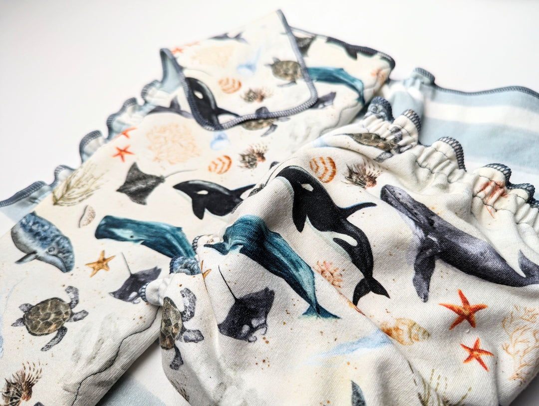 Stretchy Fitted Cloth Diaper | Organic Cotton | Regular Wetter Trifold Insert | Deep Blue Sea/Galway