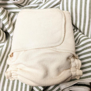 Made to Order | 100% USA Organic Cotton Snapless Fitted Cloth Diaper with Trifold Insert | Natural