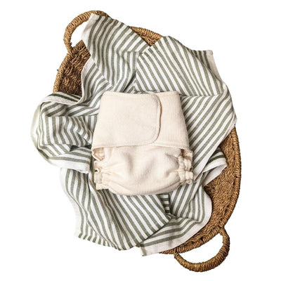 Made to Order | 100% USA Organic Cotton Snapless Fitted Cloth Diaper with Trifold Insert | Natural