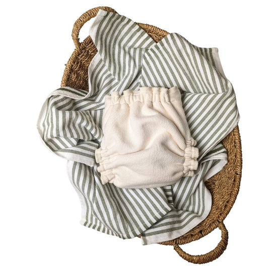 Made to Order | 100% USA Organic Cotton Snapless Fitted Cloth Diaper with Trifold Insert | Natural