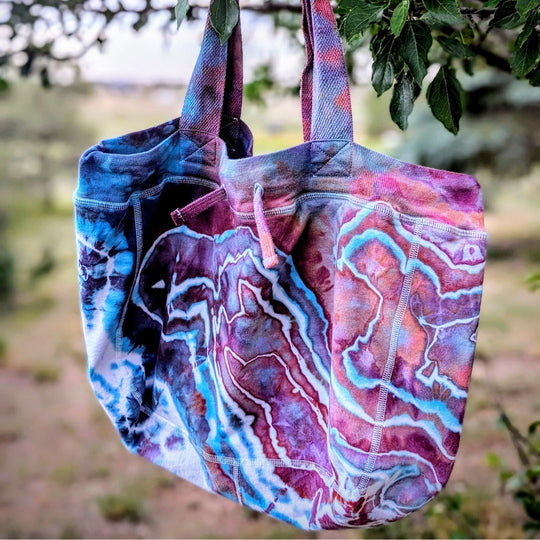 Hand-Dyed Organic Cotton Sweatshirt Fleece Drawstring Beach Bag