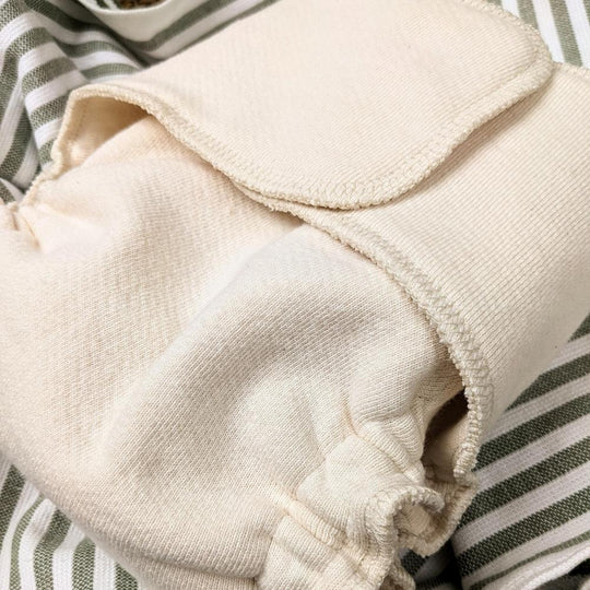 Made to Order | 100% USA Organic Cotton Snapless Fitted Cloth Diaper with Trifold Insert | Natural