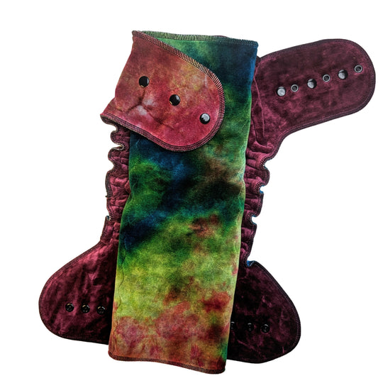 Fitted Cloth Diaper-Super Soaker | Fold Down Rise-Snap Closure | Hand-Dyed-Miracle w/Maroon Inner