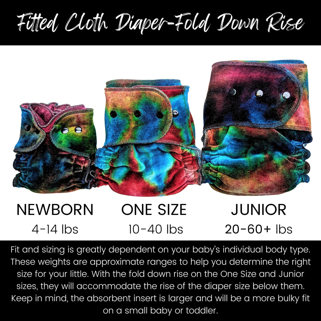 Fitted Cloth Diaper-Super Soaker | Fold Down Rise-Snap Closure | Hand-Dyed-Miracle w/Maroon Inner