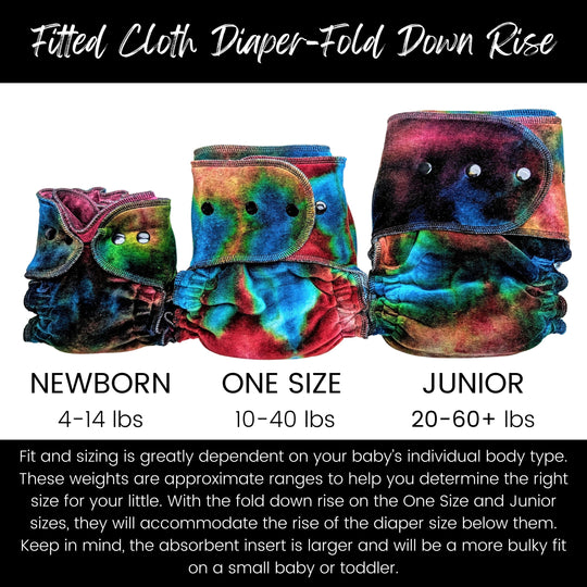 Fitted Cloth Diaper-Super Soaker | Fold Down Rise-Snap Closure | Hand-Dyed-Miracle w/Maroon Inner