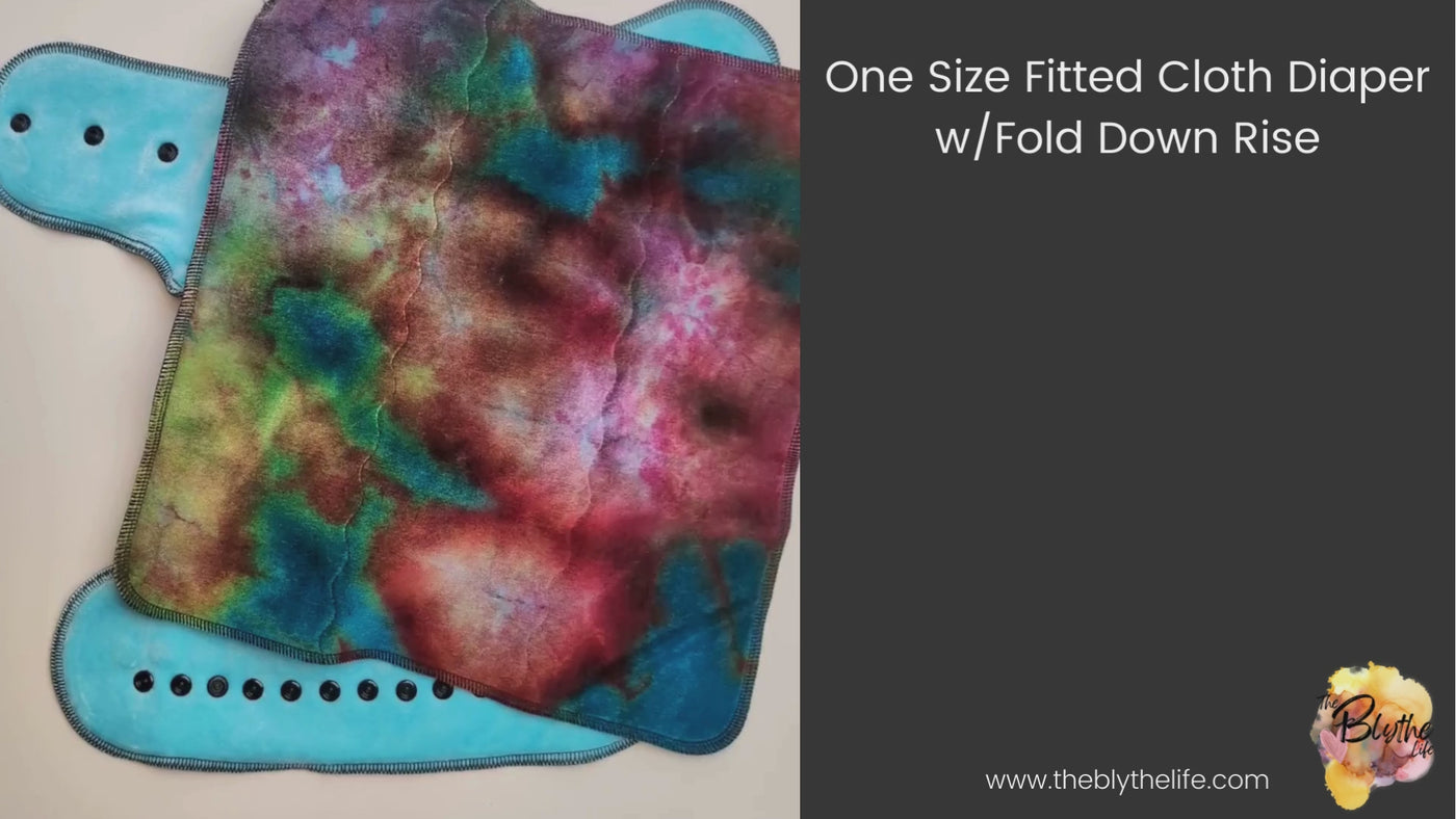 Fitted Cloth Diaper-Super Soaker | Fold Down Rise-Snap Closure | Hand-Dyed-Miracle w/Blue Inner