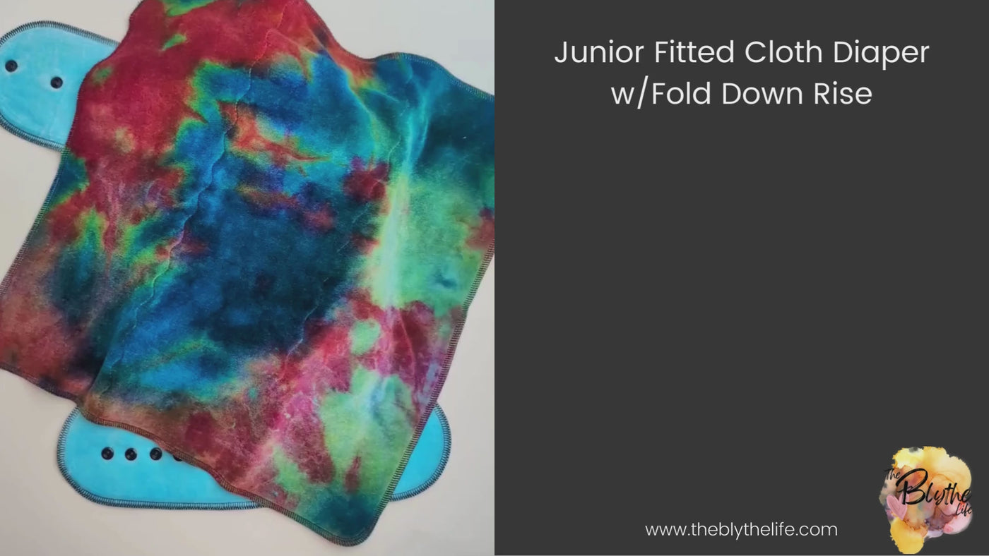 Fitted Cloth Diaper-Super Soaker | Fold Down Rise-Snap Closure | Hand-Dyed-Miracle w/Blue Inner