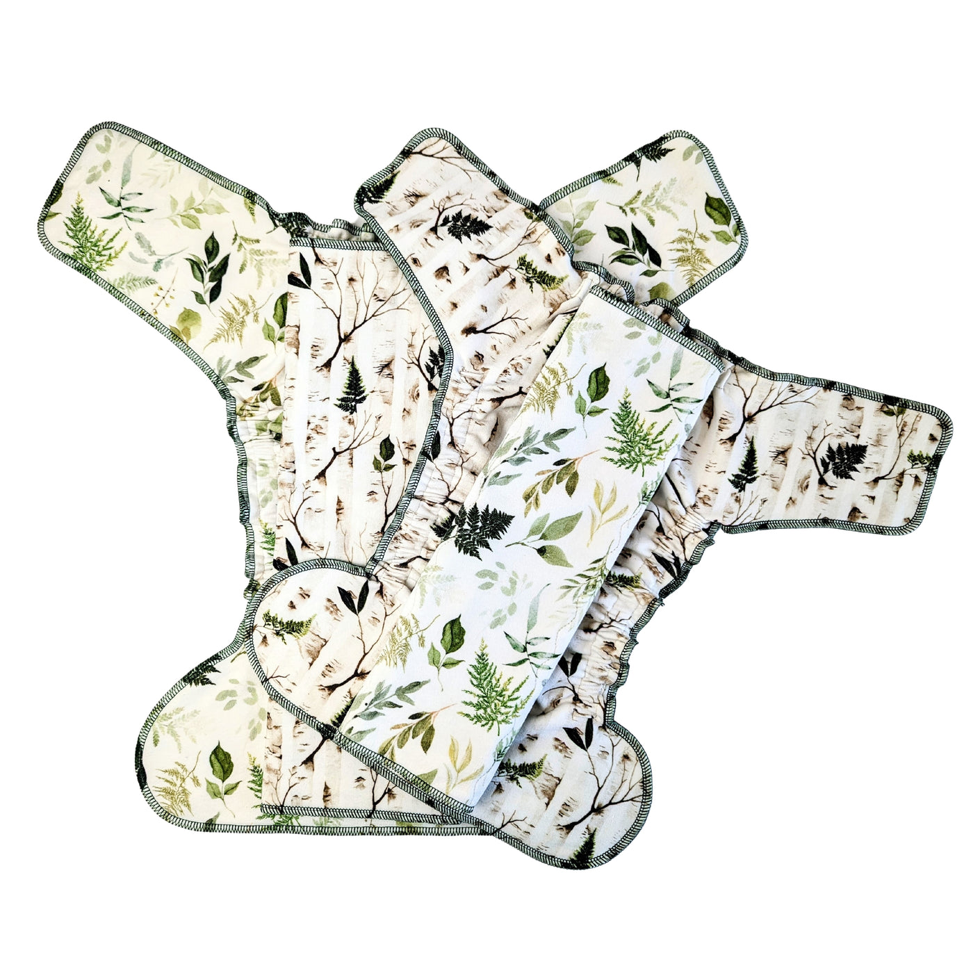 Stretchy Fitted Cloth Diaper | Organic Cotton | Regular Wetter Trifold Insert | Birch Tree Forest/Woodland Greenery Leaves
