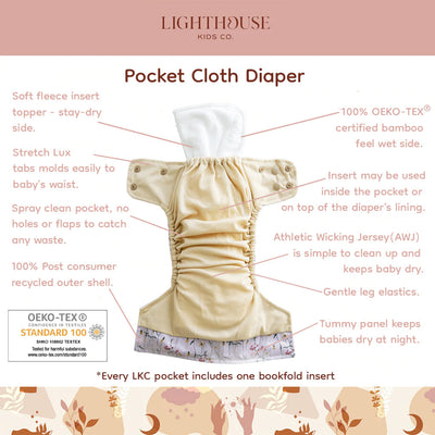 Lighthouse Kids Co. | Pocket Cloth Diaper with Insert | Signature 6-32lbs | Clever