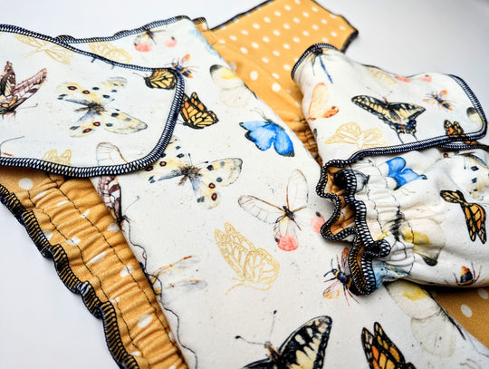 Stretchy Fitted Cloth Diaper | Organic Cotton | Regular Wetter Trifold Insert | Boho Butterflies/Charlotte Polka Dot Texture