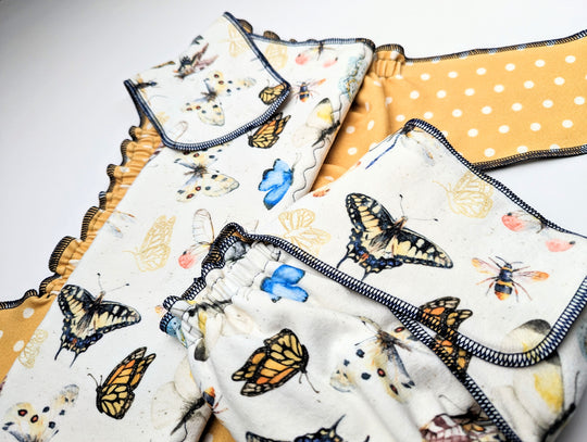 Stretchy Fitted Cloth Diaper | Organic Cotton | Regular Wetter Trifold Insert | Boho Butterflies/Charlotte Polka Dot Texture