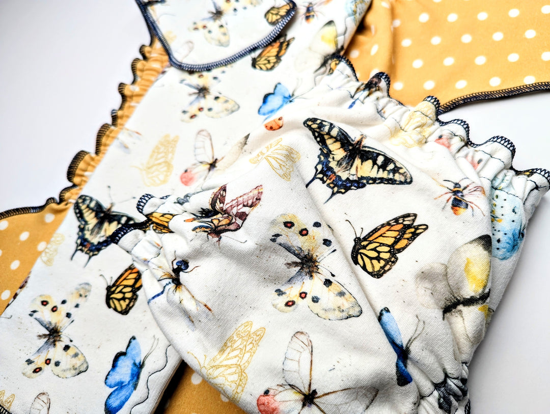 Stretchy Fitted Cloth Diaper | Organic Cotton | Regular Wetter Trifold Insert | Boho Butterflies/Charlotte Polka Dot Texture